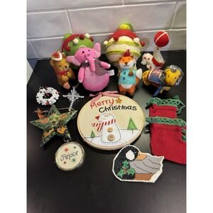 Lot of Assorted Christmas Ornaments Vintage To Now Kitschy   Felt, Painted, Bead
